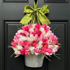 Bright Spring Wreath Customized Tulip Wreath Many Colors You Choose Color Combo image 2