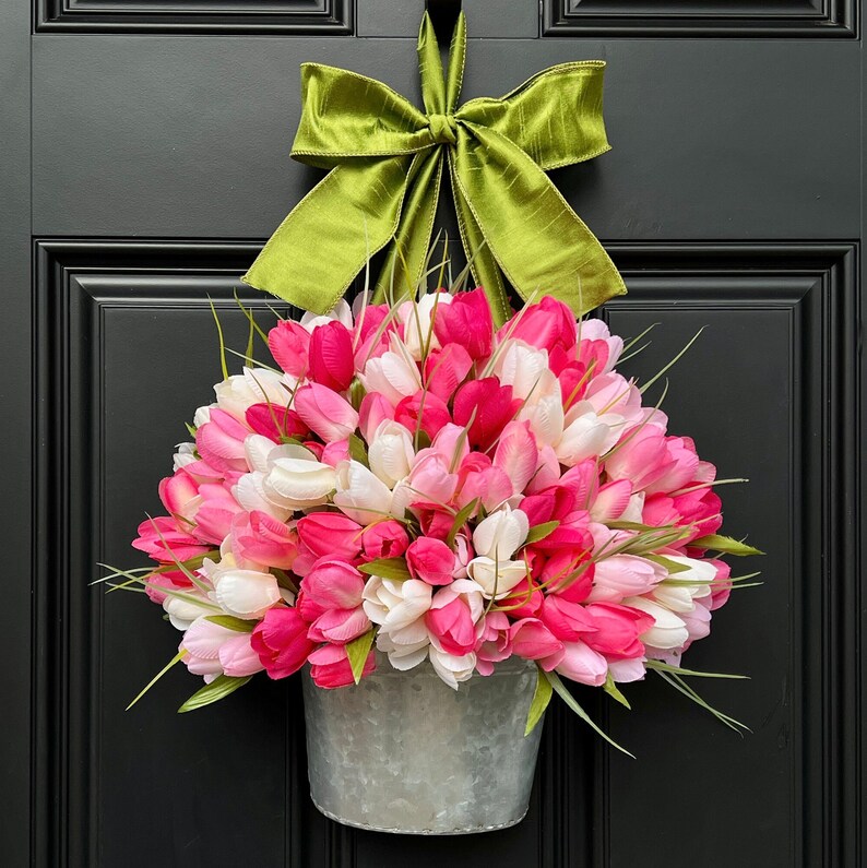 Bright Spring Wreath Customized Tulip Wreath Many Colors You Choose Color Combo image 2