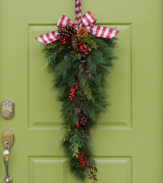 Items similar to Holiday Swag - Evergreen Teardrop Wreath - Holiday ...