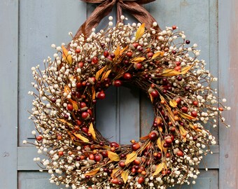 Fall Wreath - Acorn Wreath - Autumn Door Decor - Choose Bow