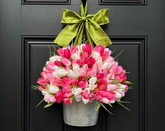 Valentine Wreath - Valentine's Day Decor - Valentine Tulip Wreath - Valentine Porch Decor