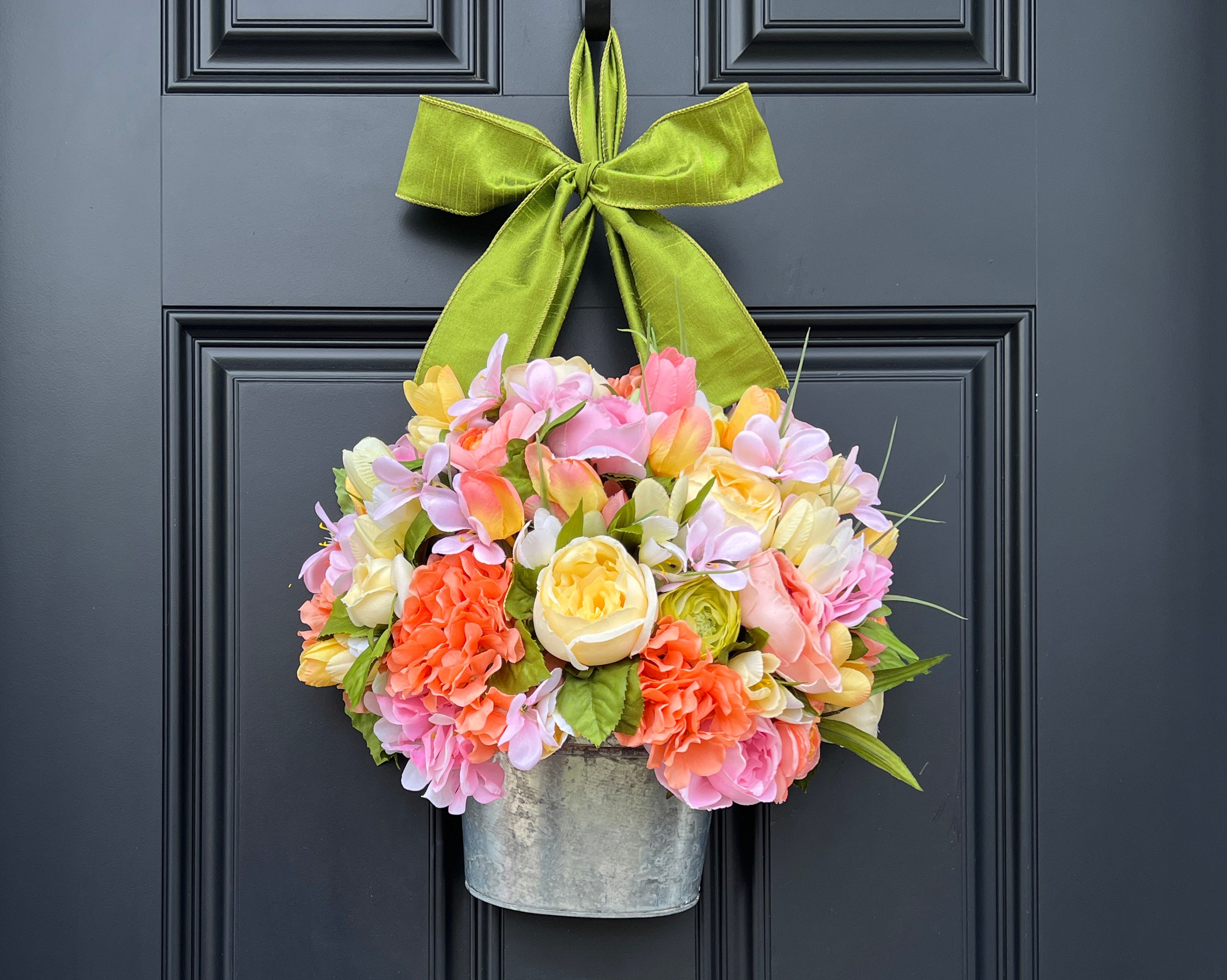 Door Wreath Alternative Flower Basket Wreath Spring Floral - Etsy