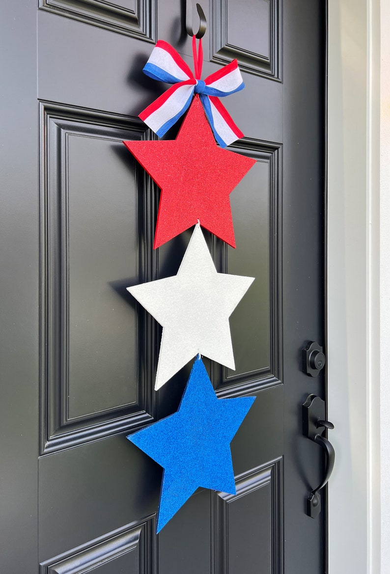 Patriotic Door Decor Glitter Star Wreath Fourth of July Door Hanger 4th of July Wreath Alternative Stars and Stripes Wreath image 3