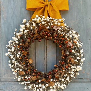 Fall Berry Wreath - Thanksgiving Wreath - Rustic Wreath - Choose Bow