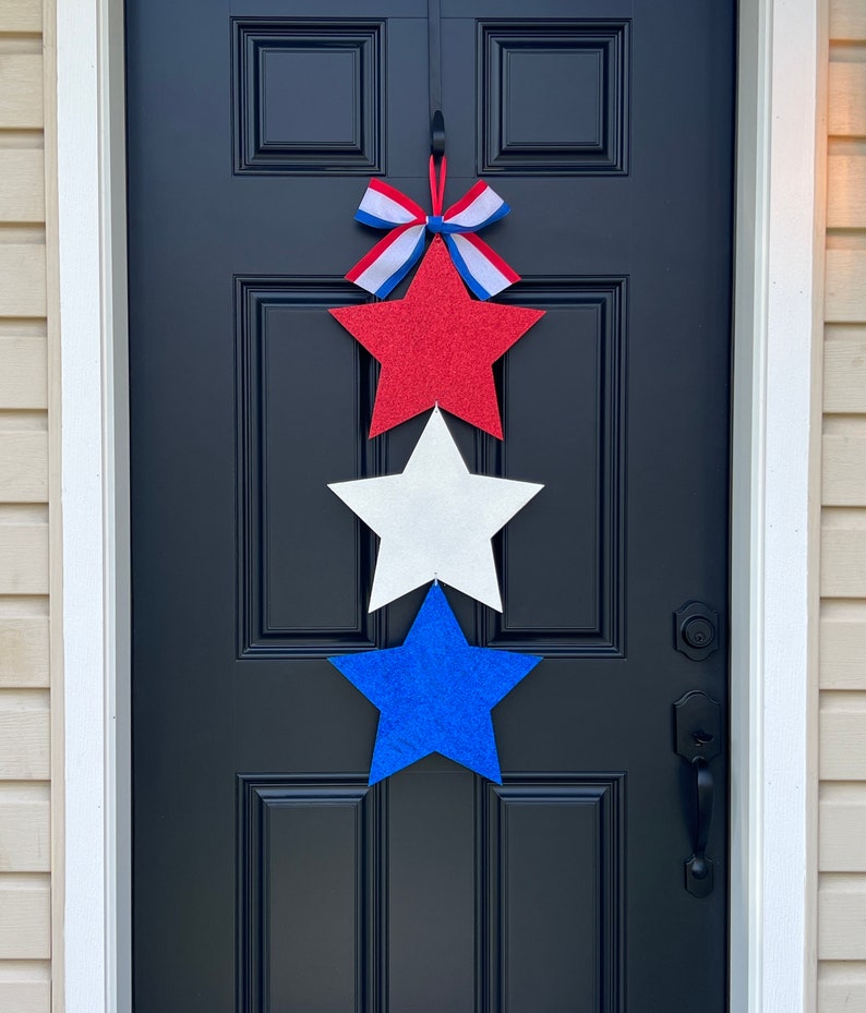 Patriotic Door Decor Glitter Star Wreath Fourth of July Door Hanger 4th of July Wreath Alternative Stars and Stripes Wreath image 2