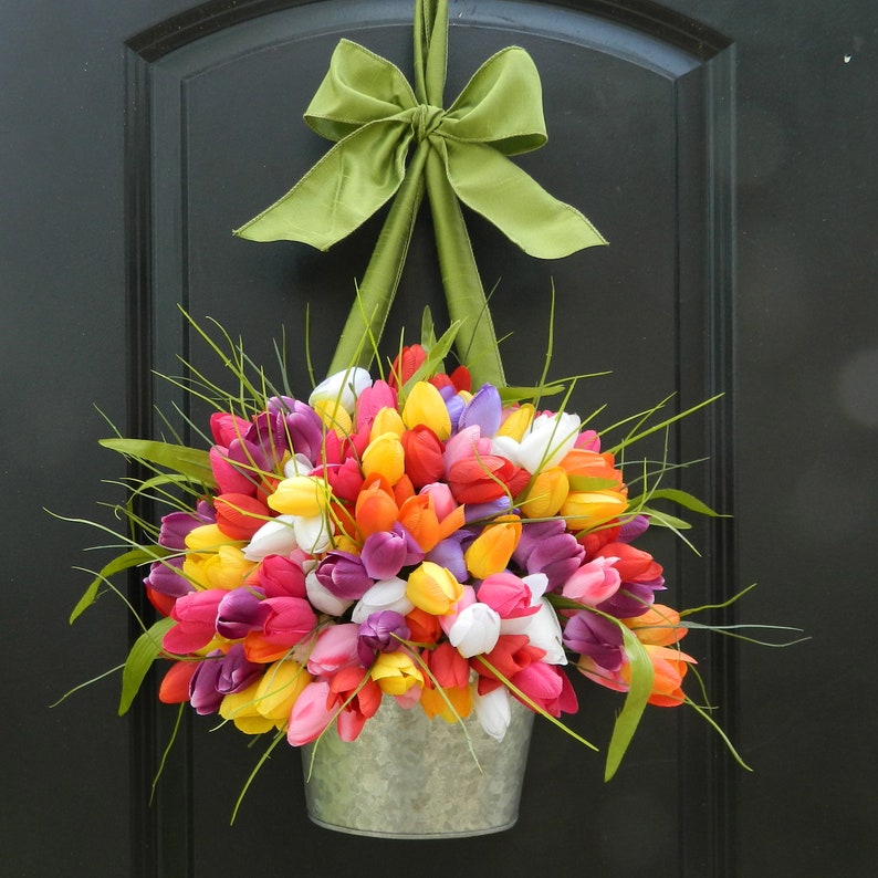 Spring Wreath Tulip Wreath Pink Wreath Easter Wreath Choose Color Many to choose image 4
