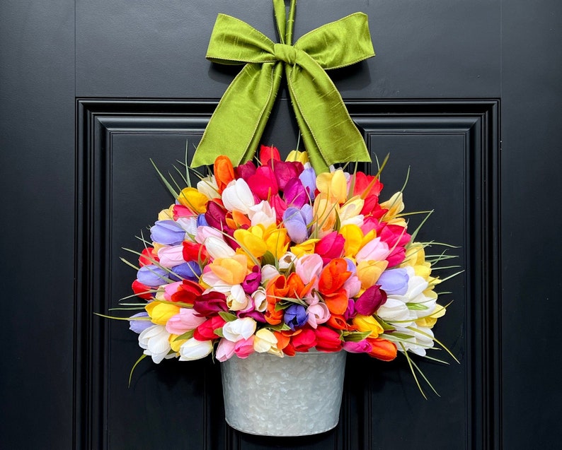 Bright Spring Wreath Customized Tulip Wreath Many Colors You Choose Color Combo image 1