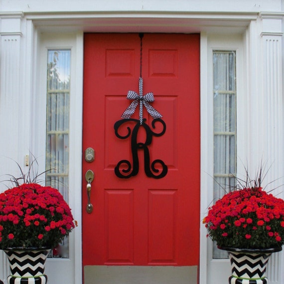 Monogram Wreath Front Door Wreath Monogram Decoration Couples Gift Choose Bow