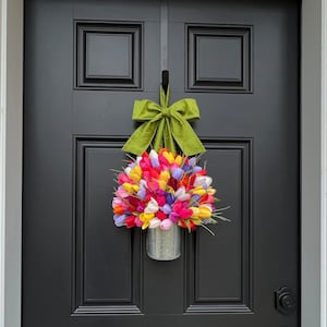 Bright Spring Wreath Customized Tulip Wreath Many Colors You Choose Color Combo image 5