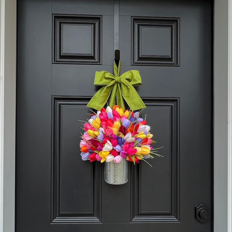 Bright Spring Wreath Customized Tulip Wreath Many Colors You Choose Color Combo image 5