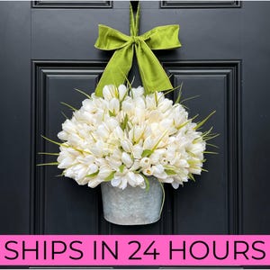 Ivory Tulip Bucket - Spring Tulip Wreath - Cream Color Wreath Alternative - Easter Wreath