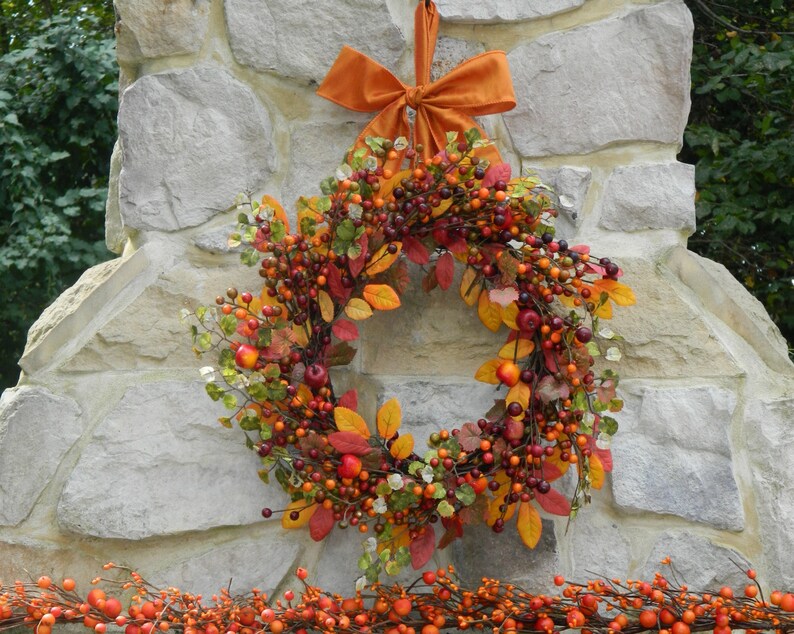 Fall Door Wreath Autumn Berry Wreath Orange Berry Wreath ...