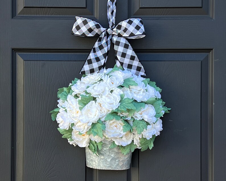 Ranunculus Flower Bucket Spring Wreath White Floral Wreath Easter Decor image 2