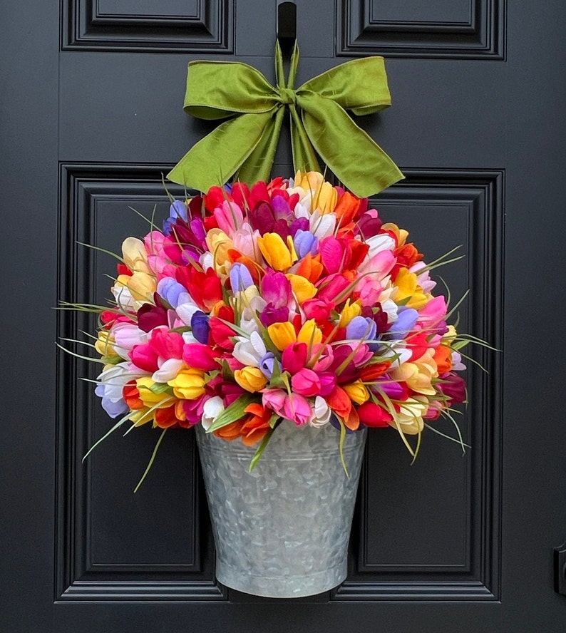 Bright Spring Wreath Customized Tulip Wreath Many Colors You Choose Color Combo image 4