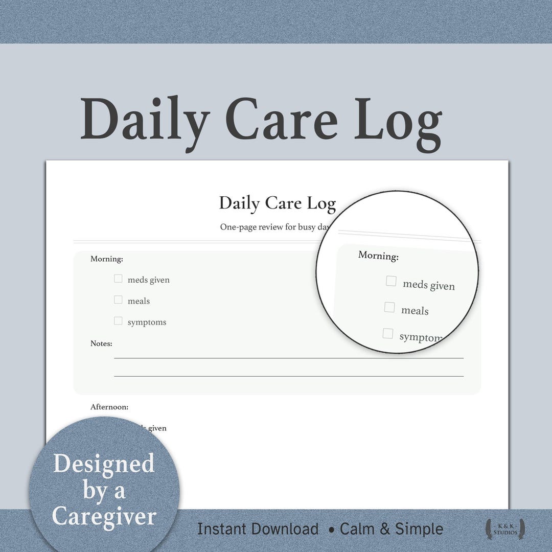 Daily Care Log Printable | Caregiver Daily Tracker | Meds, Behavior ...