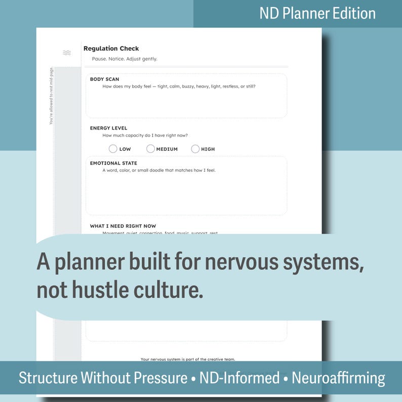 Neurodivergent Planner Printable | ADHD & Autism Friendly Executive Function Planner | Regulation Energy Mapping Workbook | Burnout Support image 2