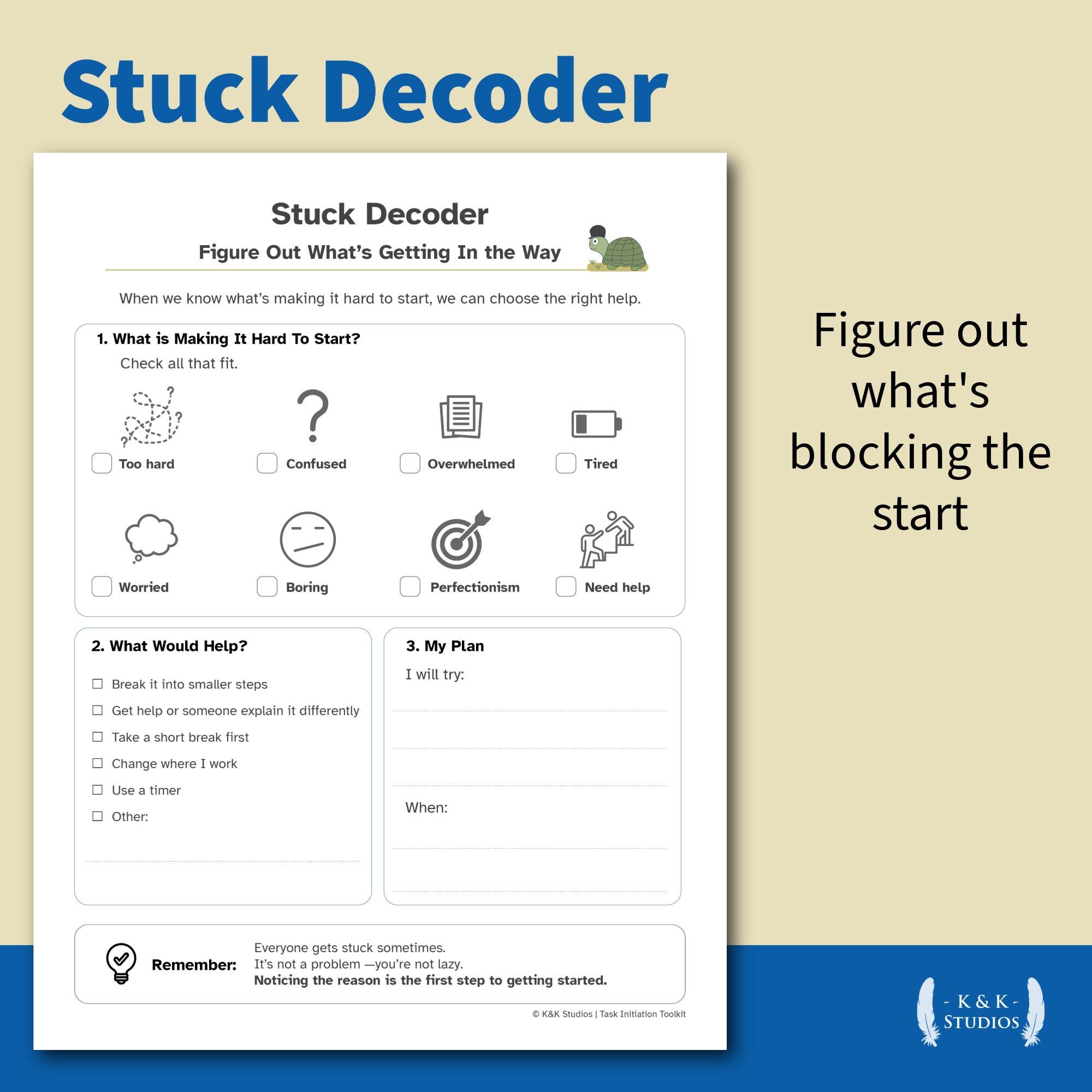 ADHD Task Initiation Toolkit Printable | Kids Executive Function ...