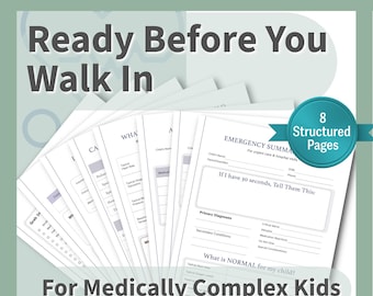 Carpeta médica de emergencias para llevar / Hojas de resumen de emergencias para niños con problemas médicos complejos / Imprimible listo para hospital / Organizador para cuidadores en PDF