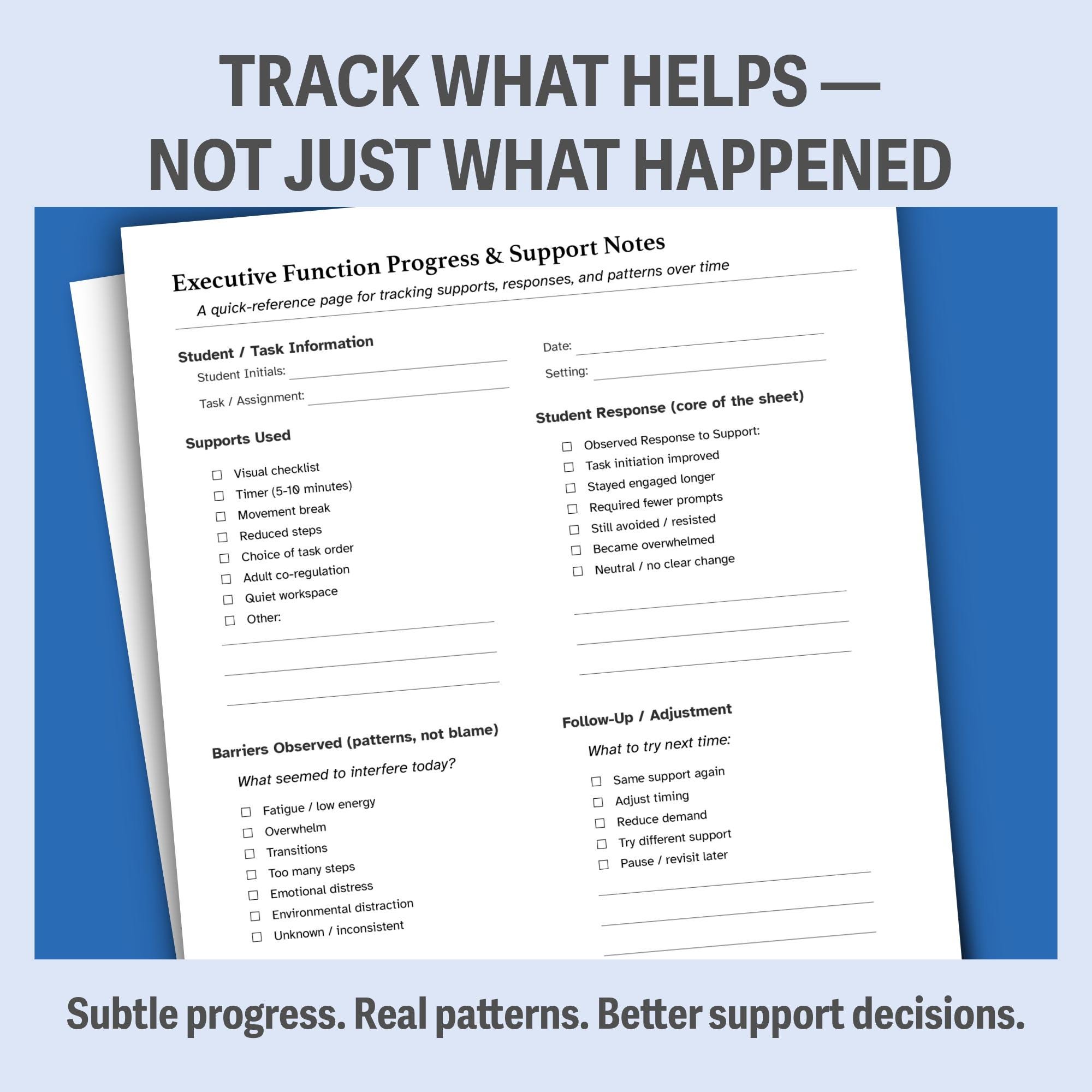 Executive Function Data Collection Sheet | IEP, ADHD Classroom Support ...
