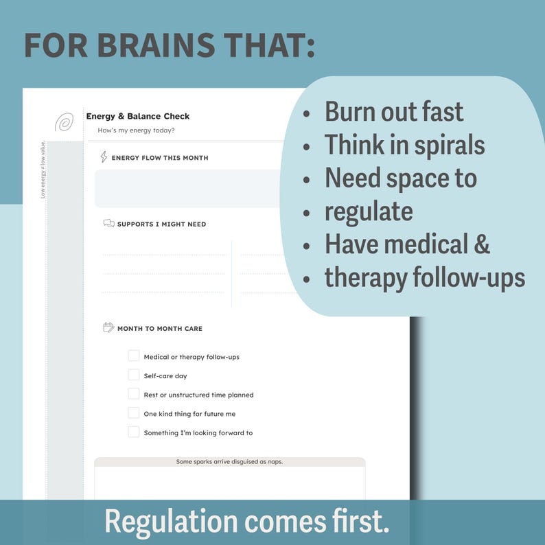 Neurodivergent Planner Printable | ADHD & Autism Friendly Executive Function Planner | Regulation Energy Mapping Workbook | Burnout Support image 6
