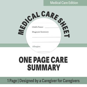 Pediatric Care Sheet | Medically Complex Child, Emergency Info (Printable PDF)