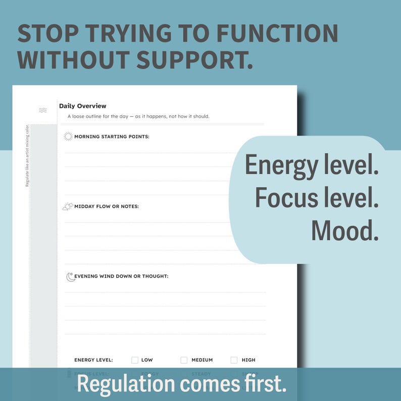 Neurodivergent Planner Printable | ADHD & Autism Friendly Executive Function Planner | Regulation Energy Mapping Workbook | Burnout Support image 3