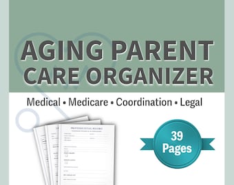 Alternder Elternpflege-Veranstalter | Pfleger Medizinische Sammelmappe | Altenpflegeplaner | Notfall- und Familienmedizin-Organizer druckbares ausfüllbares PDF