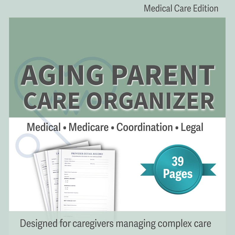 Aging Parent Care Organizer | Caregiver Medical Binder | Elderly Care Planner | Emergency & Family Medical Organizer Printable Fillable PDF image 1