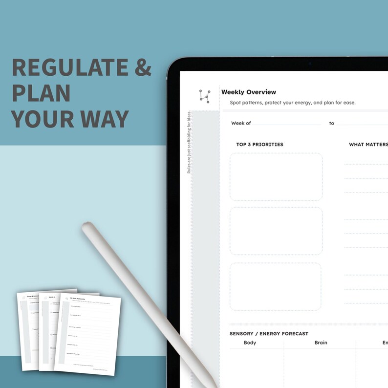 Neurodivergent Planner Printable | ADHD & Autism Friendly Executive Function Planner | Regulation Energy Mapping Workbook | Burnout Support image 7