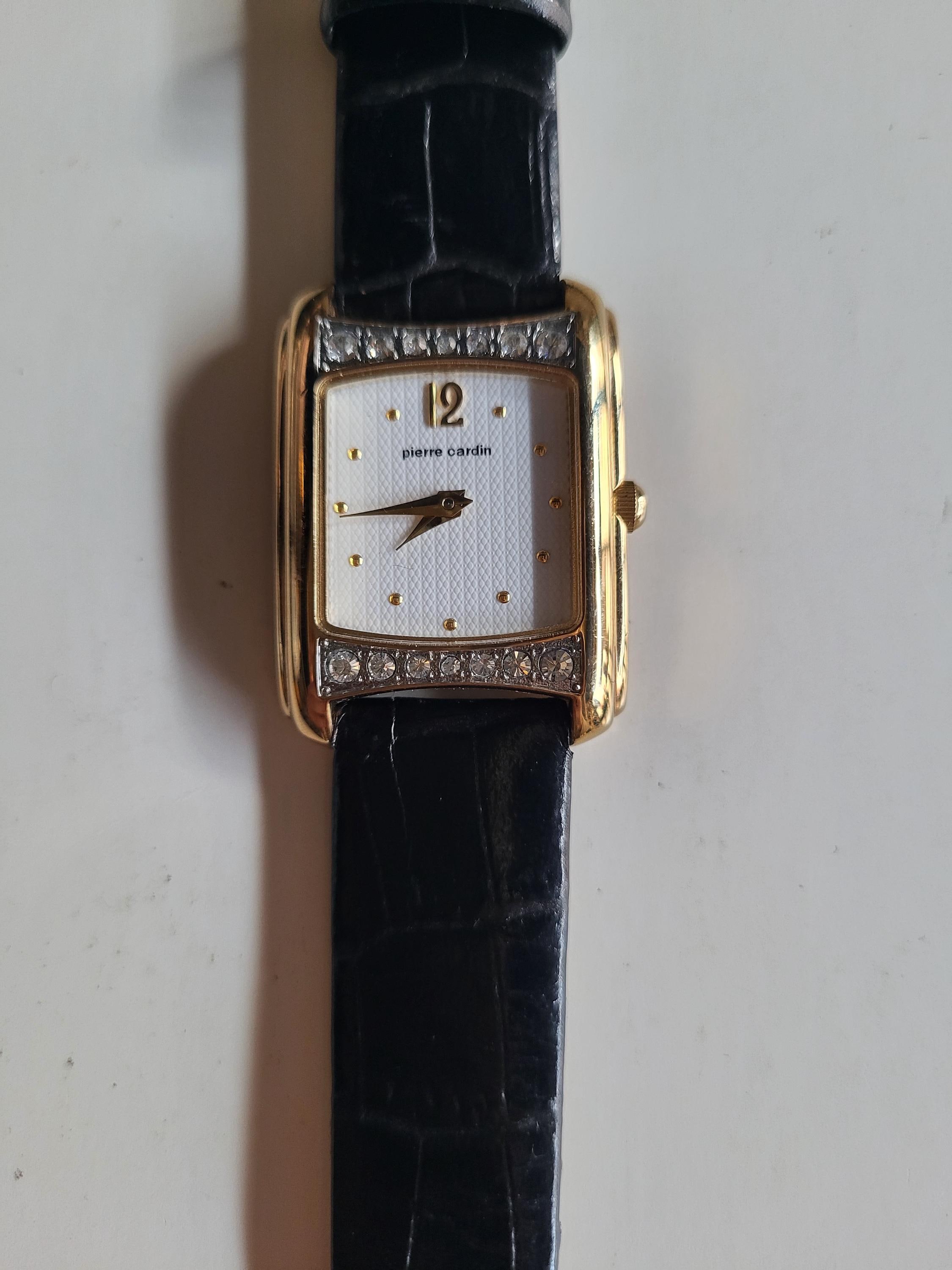 Pierre Cardin ladies diamond black leather dress watch NEW BATTERY Vintage Pierre Cardin Gold With Diamonds 90s Unique - Etsy main image 4