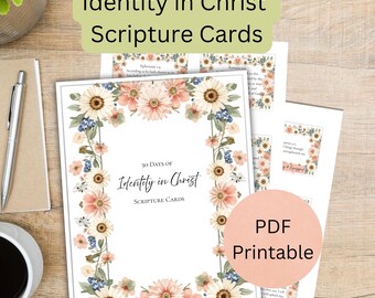 Identity in Christ Scripture Cards Printable | 30 Day Bible Verses & Affirmations | Christian Devotional Journal | Faith Encouragement Gift