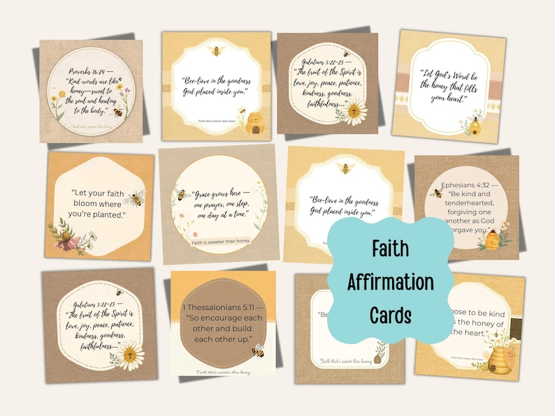 Honey Bees Scripture Card Printable | Honeybee Ephemera Christian Encouragement | Faith scrapbook PDF Download