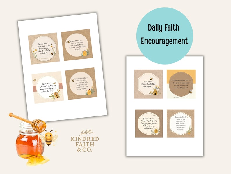 Honey Bees Scripture Card Printable | Honeybee Ephemera Christian Encouragement | Faith scrapbook PDF Download