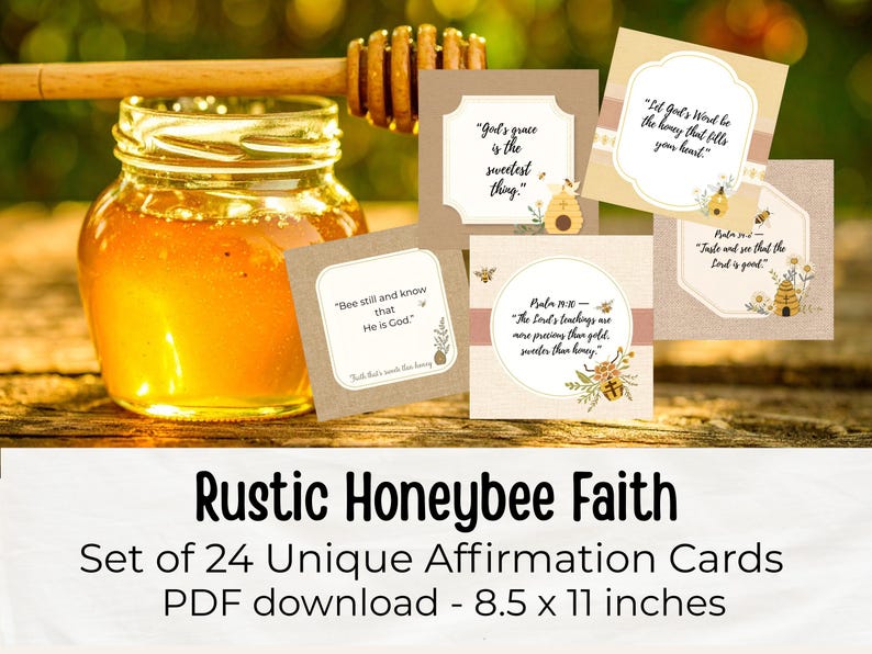 Honey Bees Scripture Card Printable | Honeybee Ephemera Christian Encouragement | Faith scrapbook PDF Download