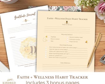 Faith + Wellness Habit Tracker Printable | Gentle Journal Pages | Christian Daily Reflection Planner | Grace and Gratitude PDF