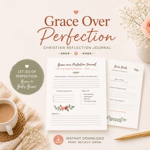 Christian Reflection Journal Printable | Grace Over Perfection | Daily Scripture Journal | Morning Devotional Planner | Bible Study Pages