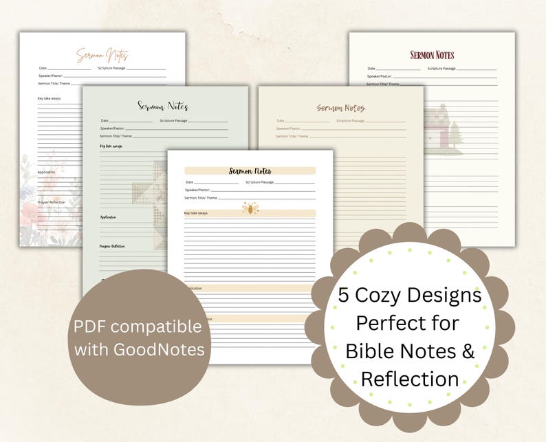Sermon Notes Worksheet Printable Bundle | 5 Instant Download Designs ...