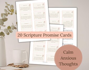 Peace Scripture Cards Printable | Bible Verses for Anxiety & Worry | Christian Encouragement Cards | Prayer Cards | 20 Verse Set