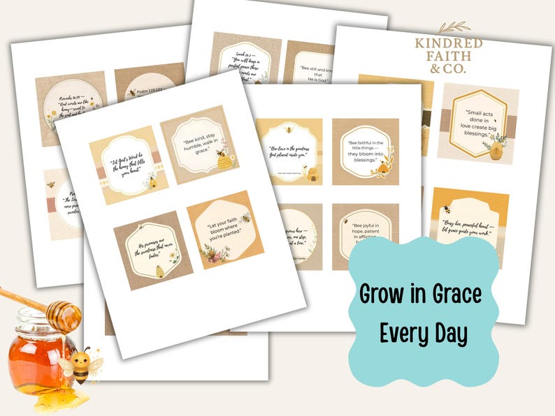 Honey Bees Scripture Card Printable | Honeybee Ephemera Christian Encouragement | Faith scrapbook PDF Download