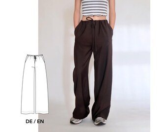 Sewing Pattern PDF Pull On Pants | wide leg pants with drawstring | beginner friendly illustrated instructions
