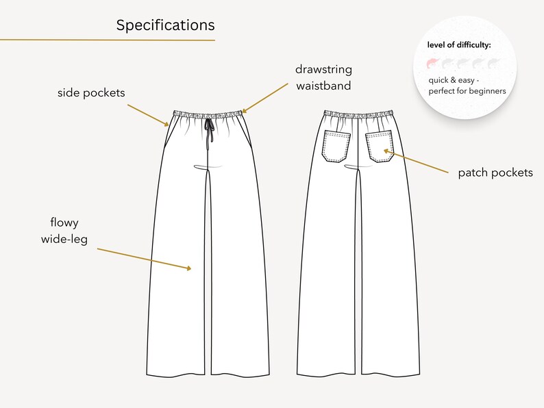 Sewing Pattern PDF Pull on Pants | Wide Leg Pants With Drawstring ...