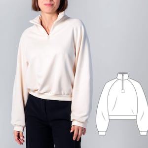PDF Schnittmuster | Sweatshirt Alice - Raglanpullover mit Troyerkragen