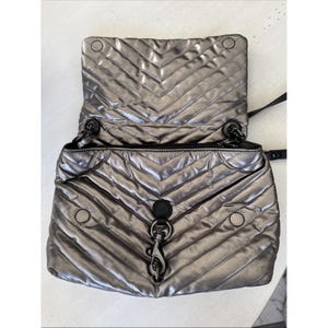 Rebecca Minkoff Edie Quilted Nylon Dark Gray Crossbody Bag Purse 21" Drop image 13