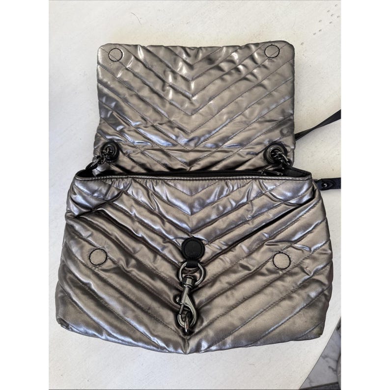 Rebecca Minkoff Edie Quilted Nylon Dark Gray Crossbody Bag Purse 21" Drop image 13