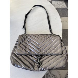 Rebecca Minkoff Edie Quilted Nylon Dark Gray Crossbody Bag Purse 21" Drop image 1