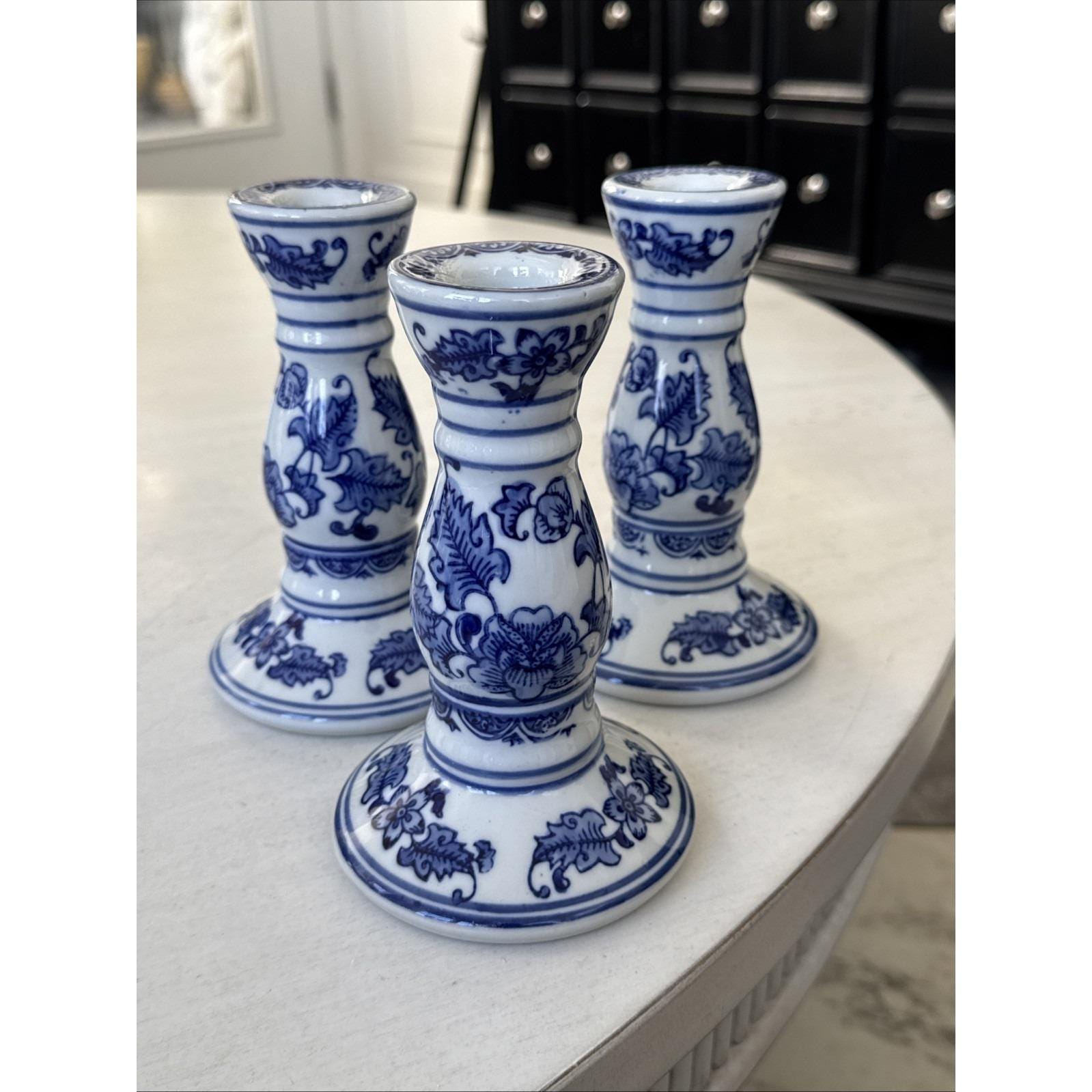 Candle Holders Blue and White Vintage Porcelain - Set of 3 - Etsy