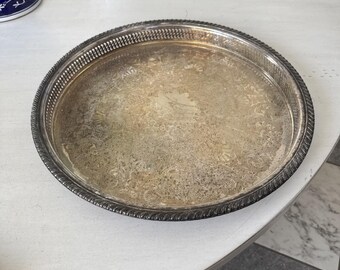 vintage des années 1970 Wm Rogers 672 plateau de service rond en métal argenté, poids lourd, 15 pouces