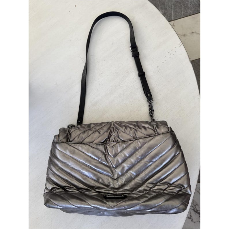 Rebecca Minkoff Edie Quilted Nylon Dark Gray Crossbody Bag Purse 21" Drop image 11