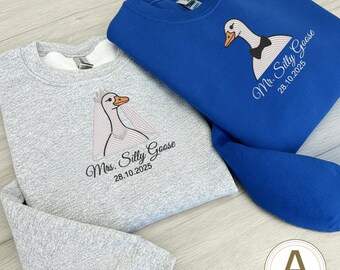 Couples Embroidered Silly Goose Sweatshirt, Custom Wedding Gift