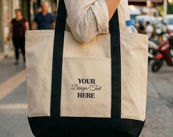 Embroidered Custom Canvas Tote Bag, Personalized Logo Embroidery, Company Logo Tote